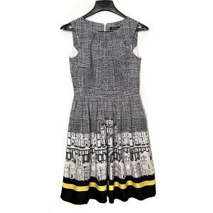 Ellen Tracy mini dress, black-white, polyester, pleated, size 6